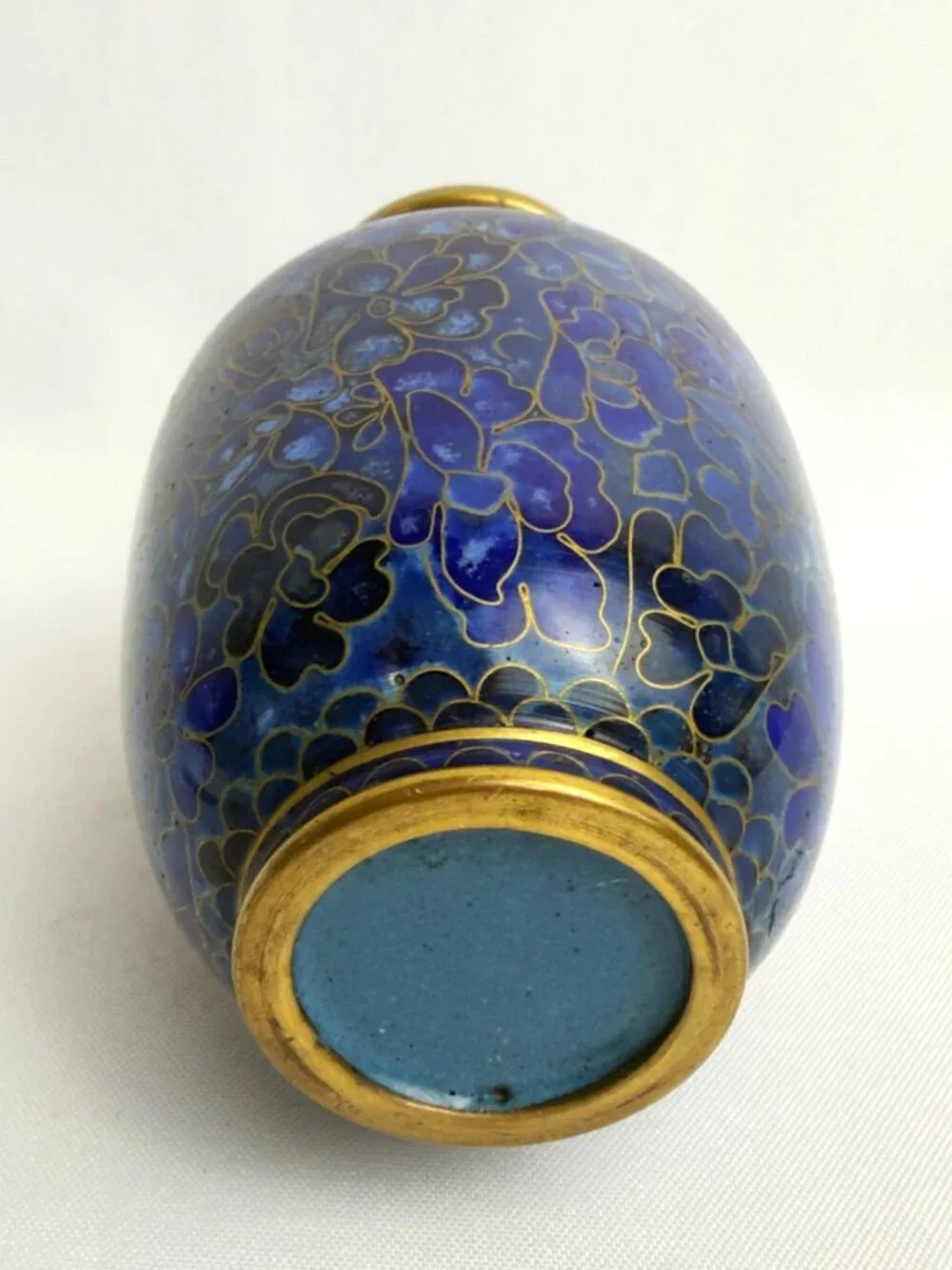 Chinese Cloisonné Vintage Vase Cobalt Blue Floral Enamel Chinese Brass Decor 5